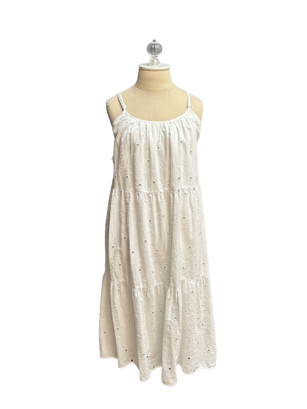 Women’s White Midi Eyelet Tiered Sundress